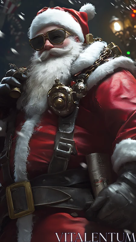 Cool steampunk Santa ready to deliver bold holiday cheer.