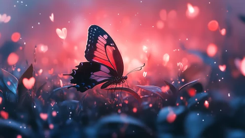 Macro-rendered butterfly in bokeh-saturated bioluminescent field.