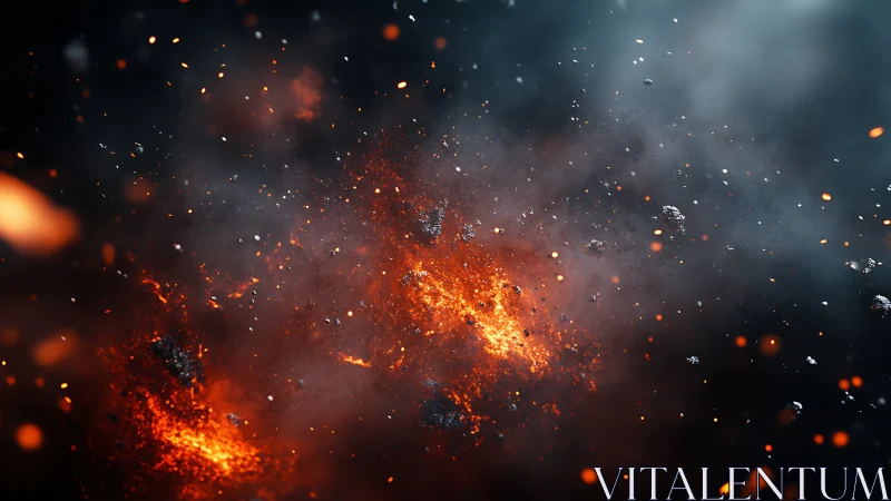 Pyrotechnic Collision: Molten Fragments Dance Through Darkness.