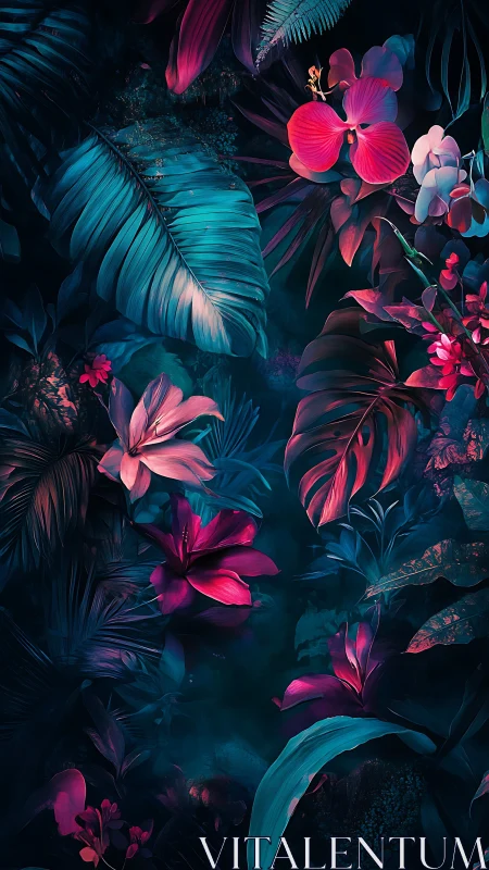 Neon Eden: Bioluminescent Orchids in Twilight.