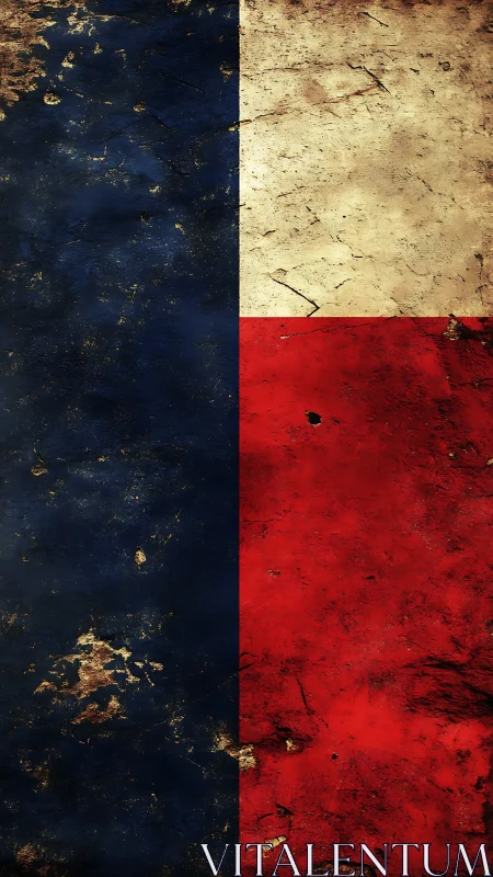 Weathered tricolor wall where bold colors outlive the years.