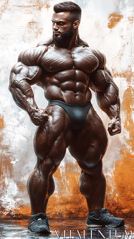 Titan of copper sinew posing in molten studio light.