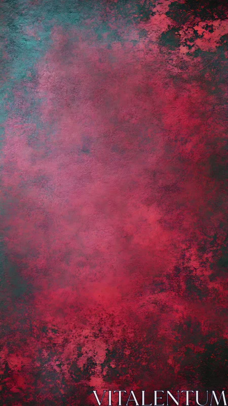 Textured crimson–teal diffusion field with layered pigment noise.