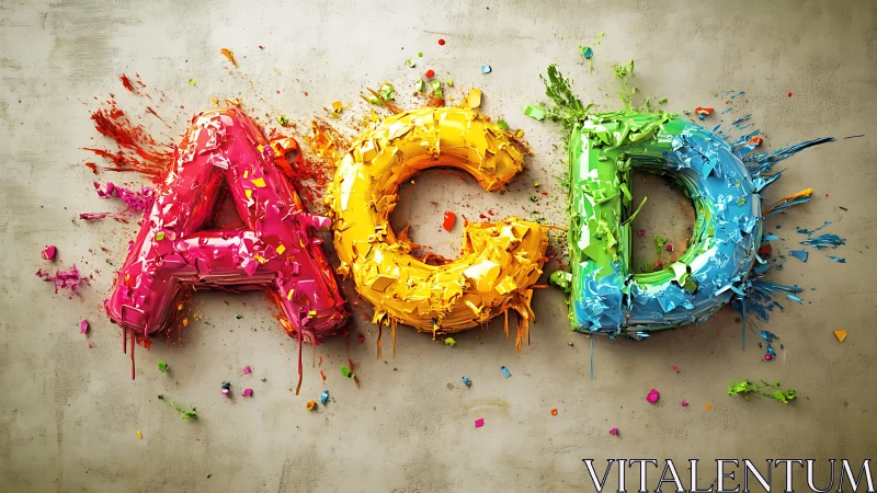 Bold 3D letters A C D in vivid splattered paint textures.
