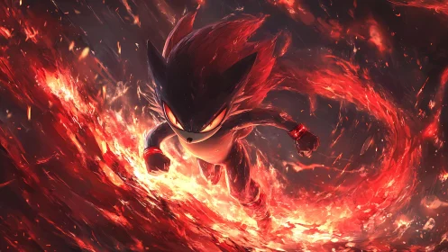 Fiery speedster silhouette channels extreme kinetic flame vortex