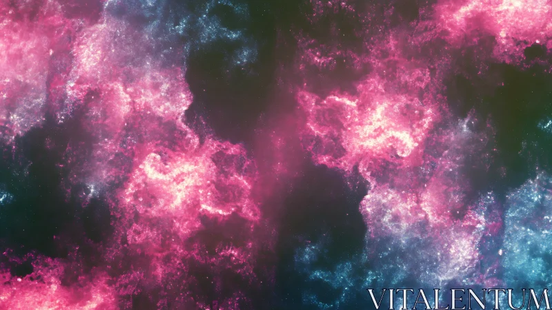Pink and blue nebula clouds fill a dark deep space background