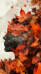 Autumn leaves forming a gentle, contemplative silhouette.