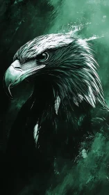 Digital painting of a vigilant eagle in high-contrast monochrome.