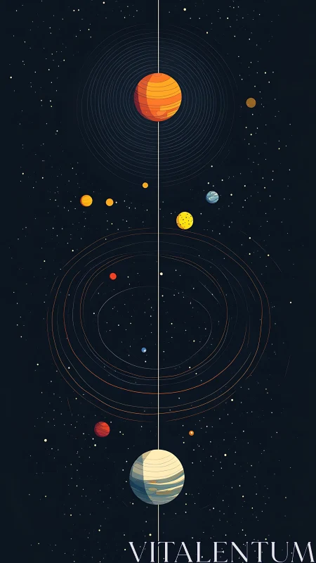 Minimalist planetary system schematic with aligned orbital trajectories