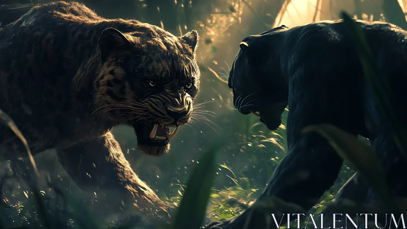 Jungle Titans Collide: Roaring Predators Face Off in Golden Shadows