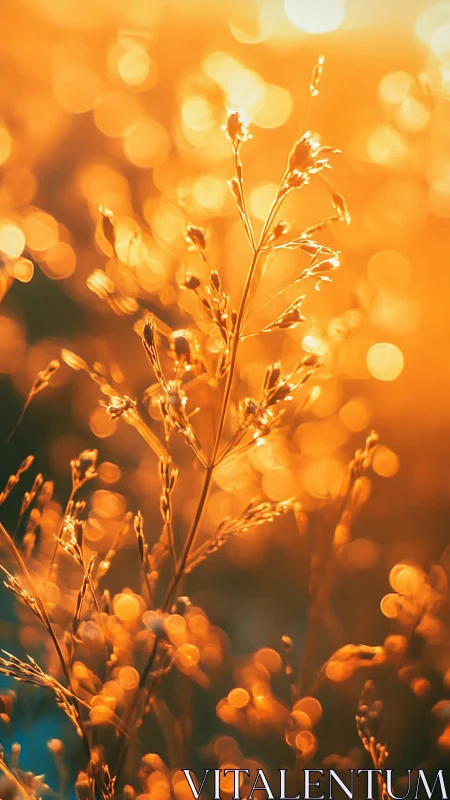 Golden meadow whispers glowing softly in warm sunset light.