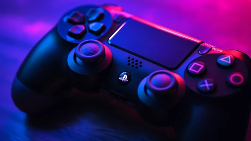 PlayStation DualSense Controller with Neon Cyberpunk Lighting