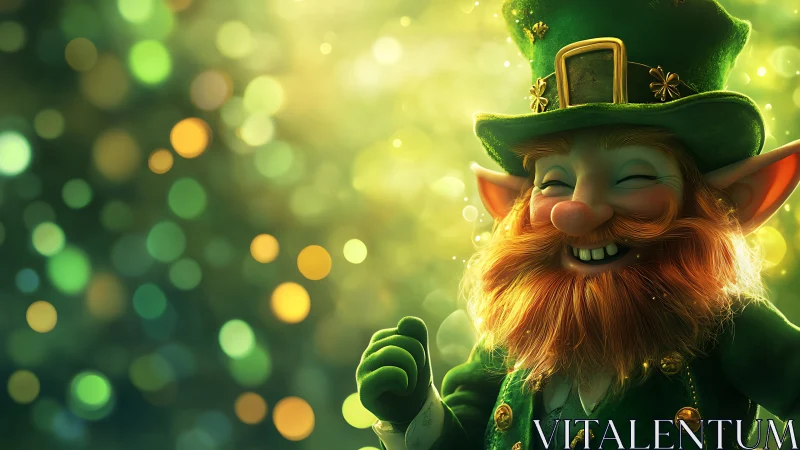 3D leprechaun portrait with luminous bokeh field background.