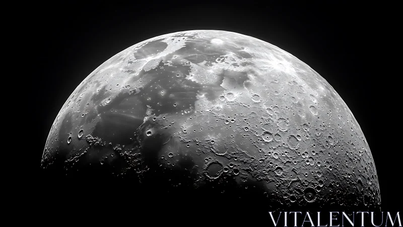 Lunar surface captured in high-contrast telescopic close-up view