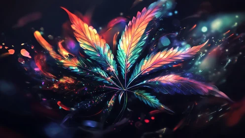 Radiant rainbow leaf bursts with dreamy cosmic color