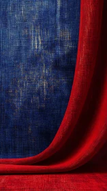 Curved red fabric foreground frames textured blue backdrop surface