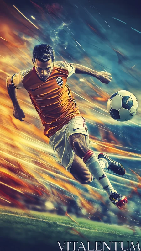 Soccer player sprints through blazing motion trails.