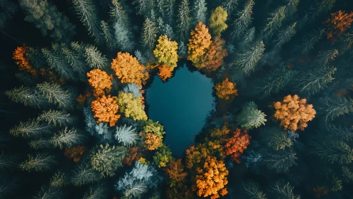 Autumn Lake Emerges Through Golden Forest Canopy