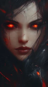 Demonic cyber-sorceress portrait with incandescent predator eyes