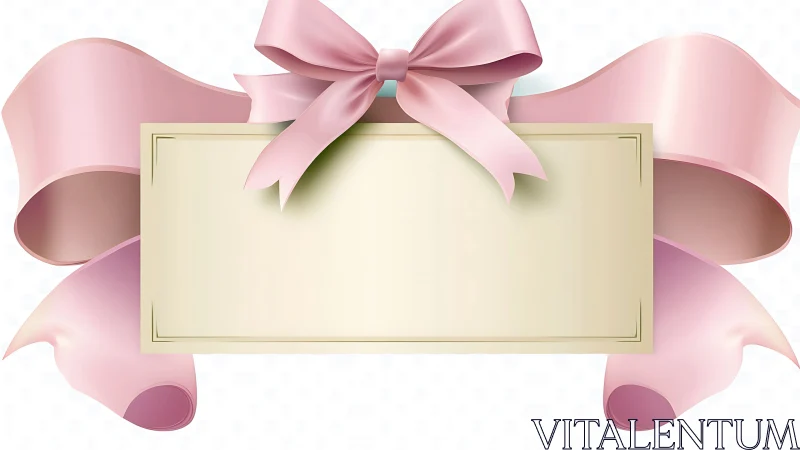 Elegant cream banner template with pink silk ribbons and bow