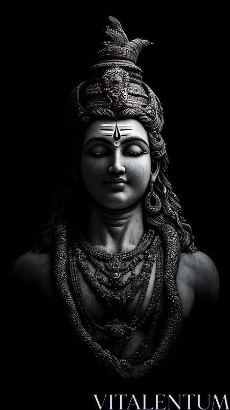 Serene Shiva bust rendered in high contrast monochrome light