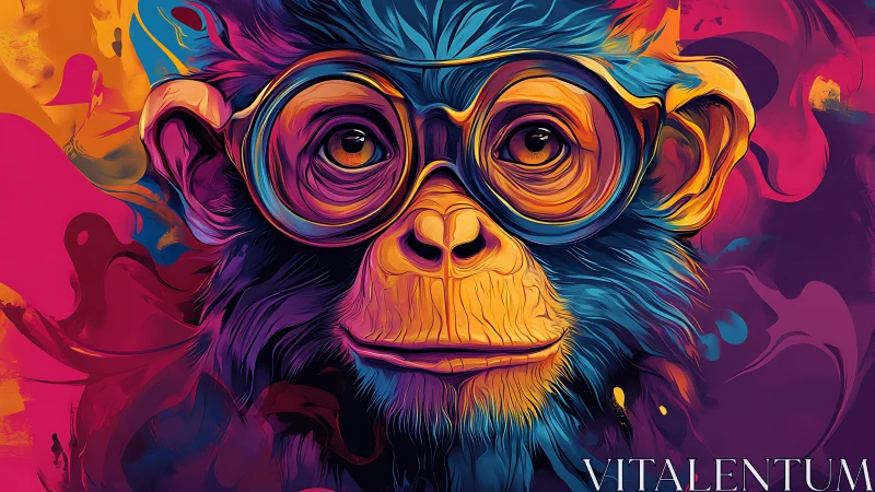 Color-saturated primate portrait with oversized eyewear.