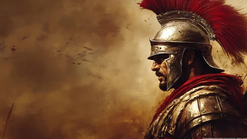 Roman-style armored soldier profile against muted backdrop.
