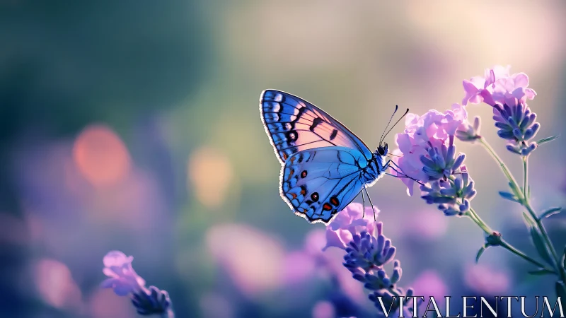 Softly glowing butterfly rests among dreamy lavender blooms