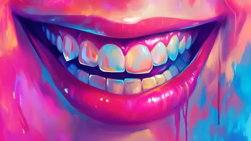 Vibrant close up of smiling mouth in neon paint tones.