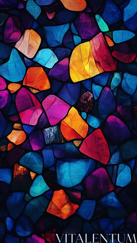 Vibrant mosaic stones glow in deep jewel toned abstraction