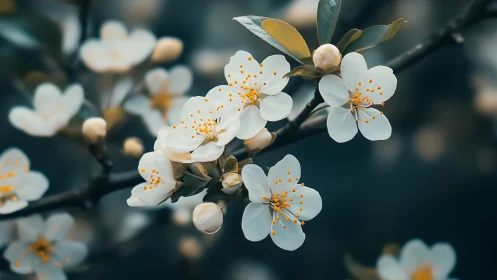 Spring Blossoms: Delicate White Floral Clusters with Golden Stamen.
