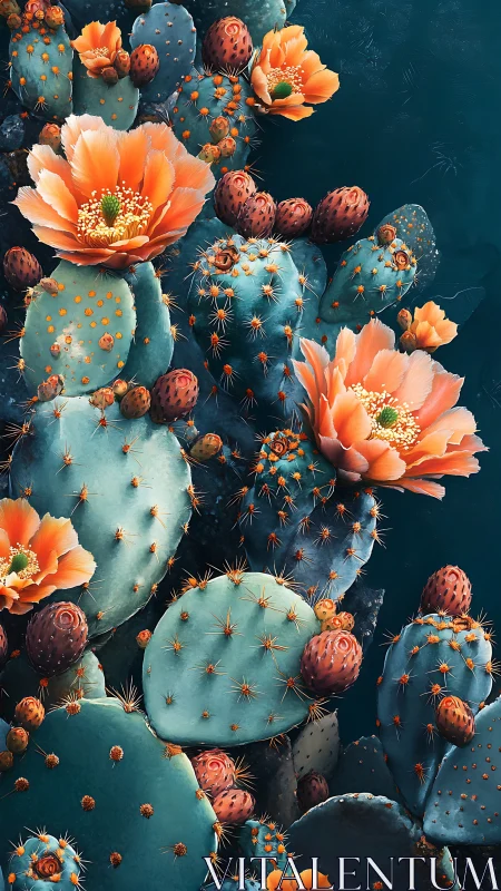 Desert Blooms: Cacti in Coral and Turquoise Wonder.