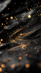 Golden particle stream curves across dark abstract space.