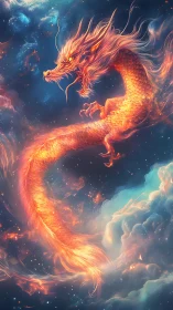 Coiled luminous dragon rendered in a detailed nebular sky