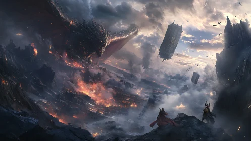 Colossal obsidian dragon assaults fragmented sky citadels