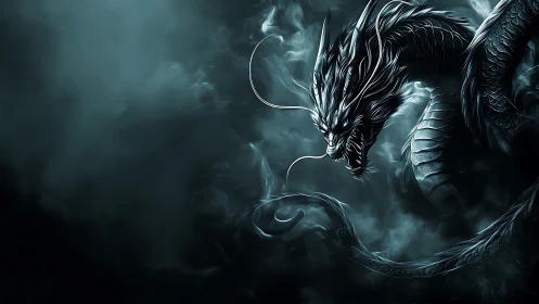 Midnight storm dragon carves burning scars through fog