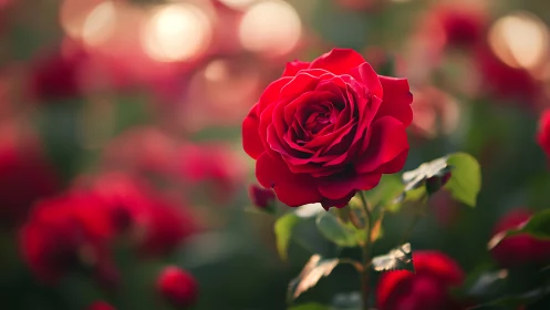 Deep Red Rose in Garden Bloom.