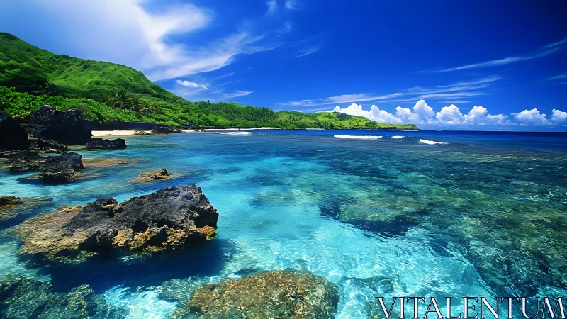 Turquoise Waters and Lush Green Cliffs Beckoning Paradise