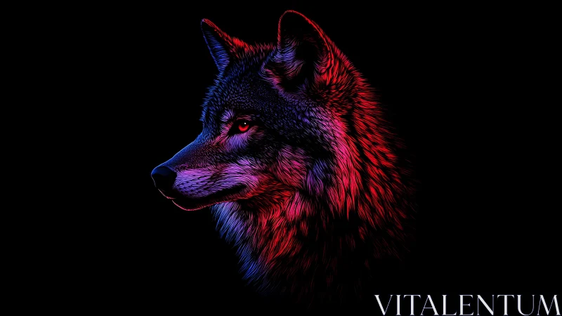 Neon wolf profile in high-contrast digital painting silhouette.