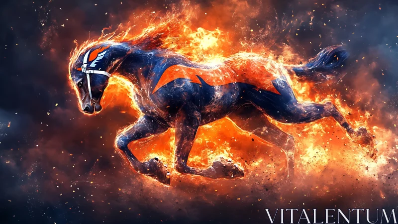 Flaming galloping horse rendered with dynamic particle combustion effects