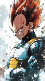 Saiyan warrior portrait in stylized battle armor illustration.