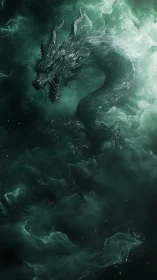 Mythic emerald dragon forms from swirling astral mist.