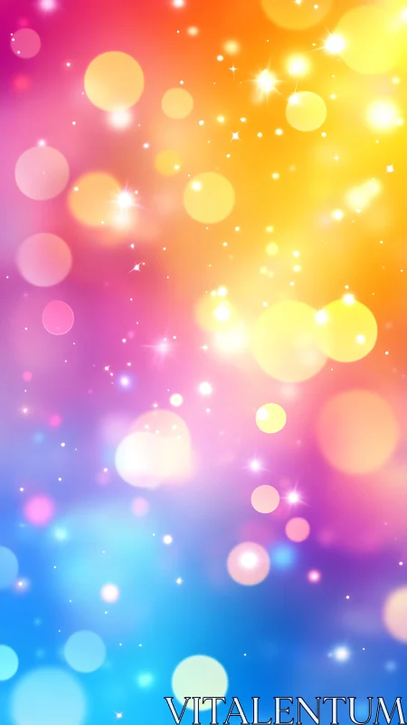 Bubble-bright rainbow bokeh sky with glittering sparks.
