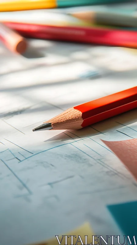 Chromatic Sketches: Red Pencil Ready to Dream on Paper.