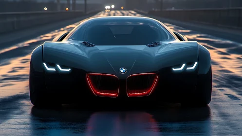 Aerodynamic BMW concept coupe with LED grille illumination.