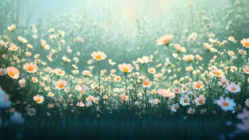 Soft Focus Daisy Field in Golden Light.