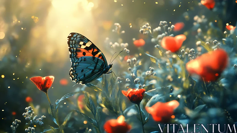 Morning light welcomes a delicate butterfly in glowing bloom