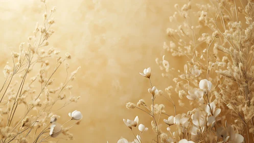 Soft white blossoms emerge amid golden dried grasses and delicate seed heads.