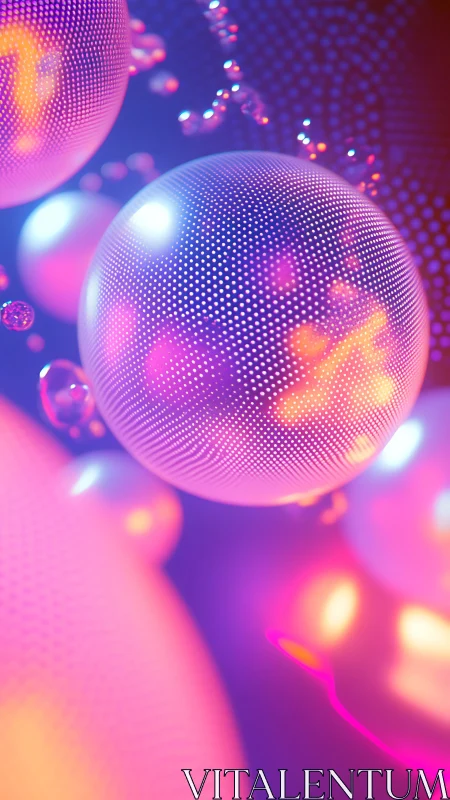 Glowing volumetric spheres render neon bokeh in shallow focus