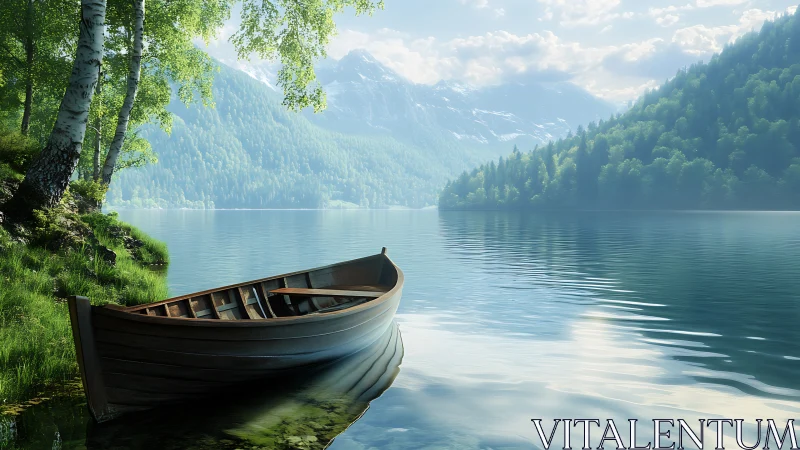 Quiet wooden boat dreaming under alpine morning light.